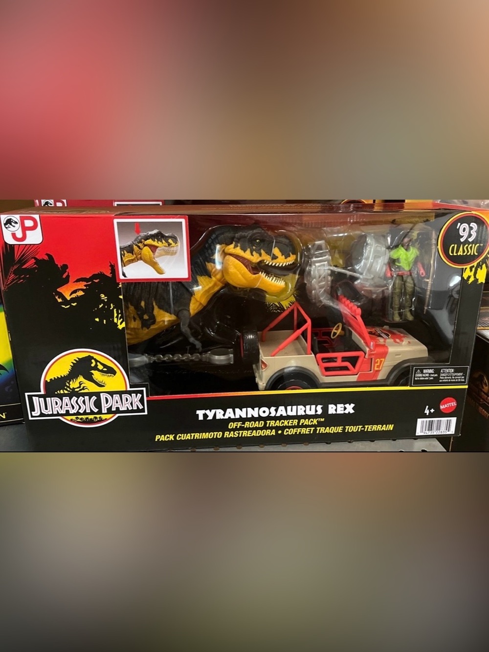 Mattel Jurassic Park Tyrannosaurus Rex Figure with Beige & Black Off-Road Jeep